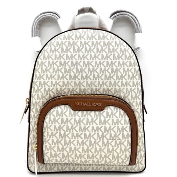 Michael Kors Medium Jaycee Zip Pocket Logo Backpack Vanilla/Brown - Picture 1 of 11